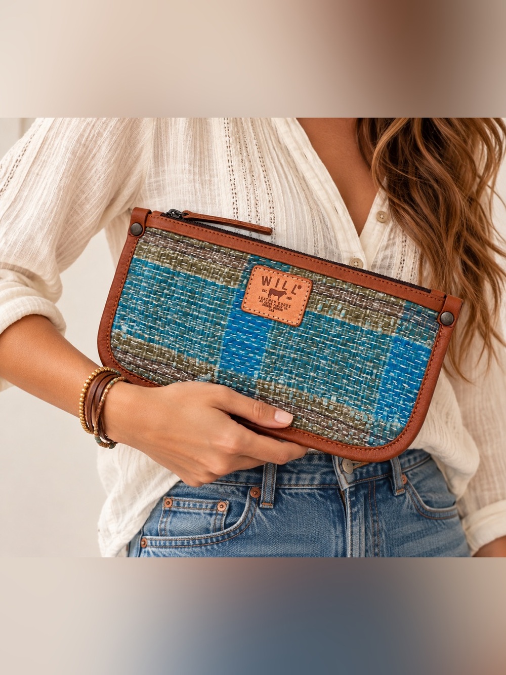 Will Leather Goods Patchwork Clutch Boho Pouch Travel Indie Organizer Western